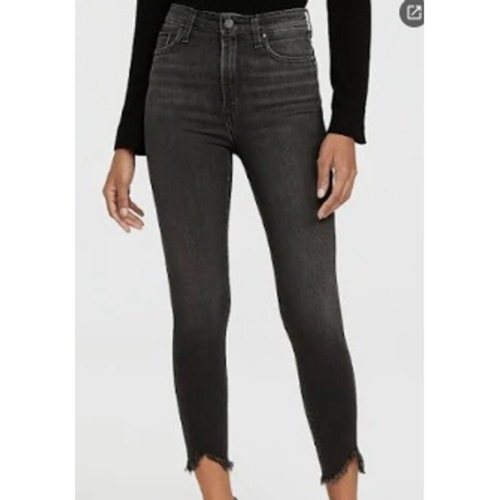 Frame Le Skinny de Jeanne Crop Jeans Black Frayed Step Hem 26 LSJCTR208